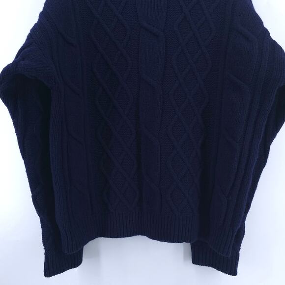 GAP Y2K Navy Shetland's Wool Cable Knit Pullover Sweater Crewneck Ribbed Hems L - Picture 12 of 13